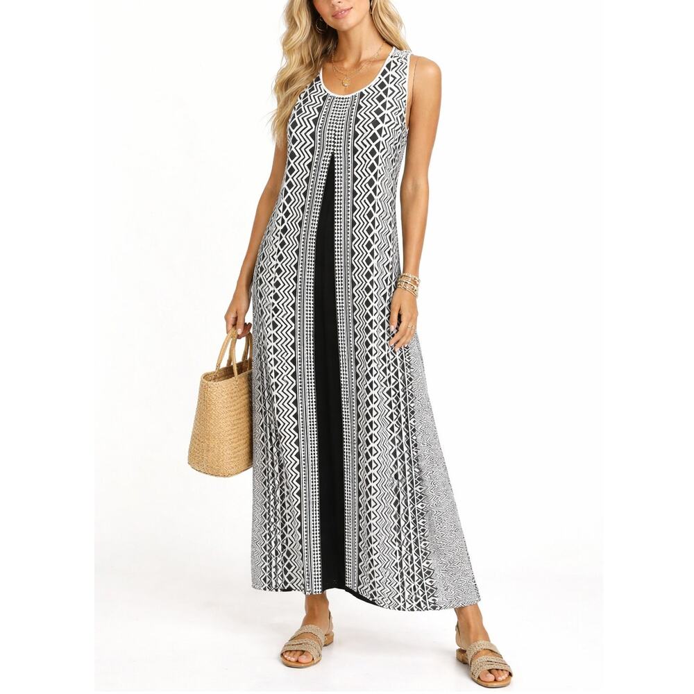Global Desi Liva Blend Maxi Dress Black White Size M